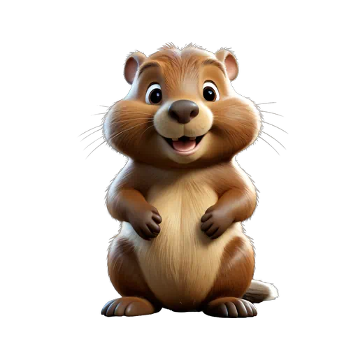 Digital 3D illustration of a friendly brown beaver character with tan accents and a smile.