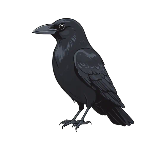 Realistic black crow illustration with detailed feathers and sharp beak in a clean digital vector art style.