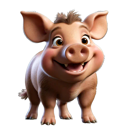 Adorable 3D digital illustration of a smiling tan baby boar with large ears and friendly brown eyes.
