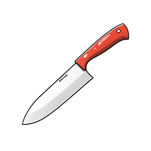 Vector illustration of a butcher knife with a silver blade and a shiny red handle against white.