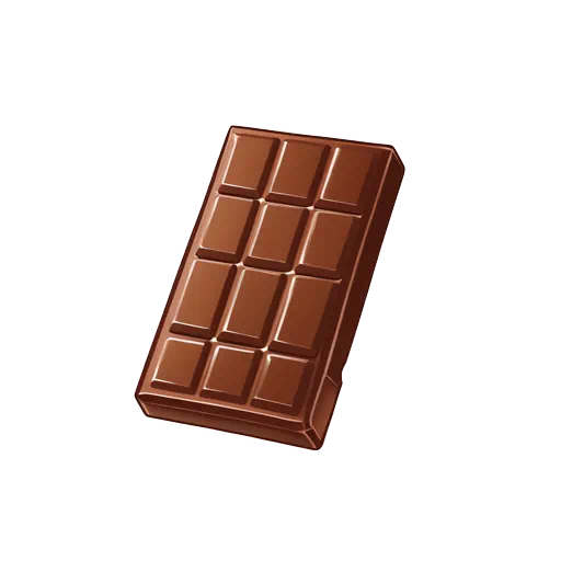 3D style illustration of a milk chocolate bar with segmented squares on a white background.