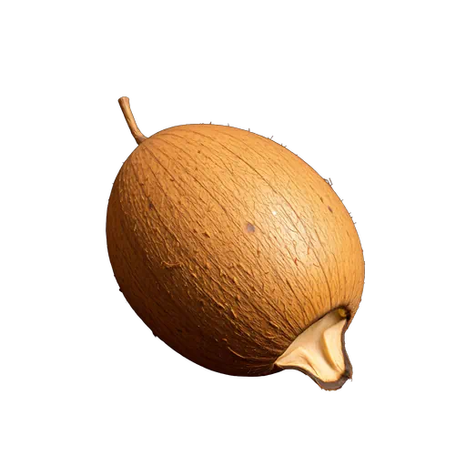 Textured light brown coconut with a fibrous husk, isolated in a realistic studio photography style.