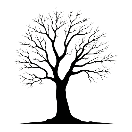 Detailed black silhouette of a leafless dead tree with intricate branches against a plain white background.