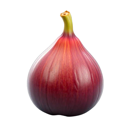 Whole fresh ripe purple fig with a green stem isolated on a white background.