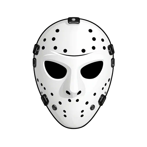White vector hockey mask with black ventilation holes and straps, isolated on a white background, Halloween slasher style.