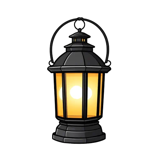 A vintage black lantern with glowing golden light panels in a clean vector clip art style.