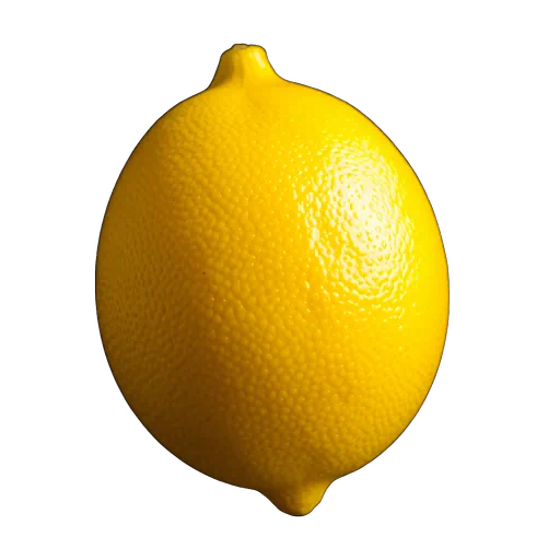 Single whole bright yellow lemon with textured skin and highlights, isolated against a white background.