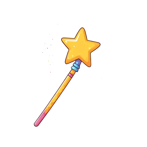A cartoon magic wand with a bright yellow star, colorful patterned handle, and whimsical digital art style.