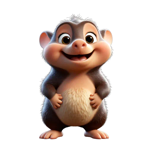 Cute 3D animated brown and tan mole character with a friendly smile, standing illustration.