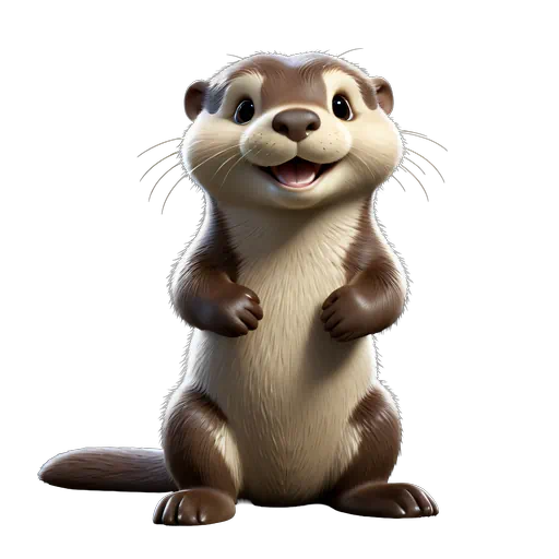 Cute 3D cartoon otter illustration with brown and cream fur, smiling and standing upright.
