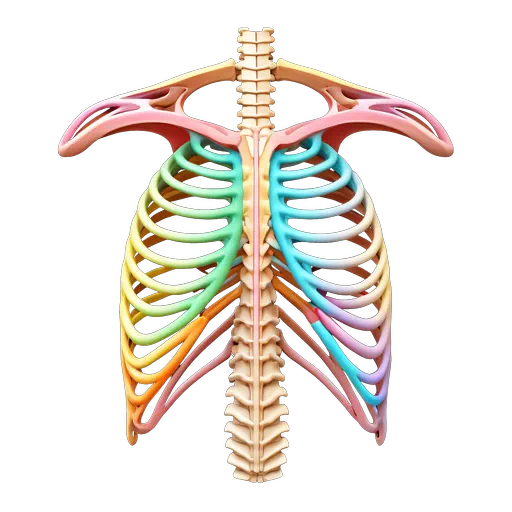 3D rendered human ribcage with a pastel rainbow gradient and smooth texture on a white background.