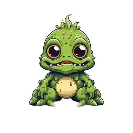 Cute cartoon green swamp monster with large eyes and bumpy skin in a playful Halloween sticker style.